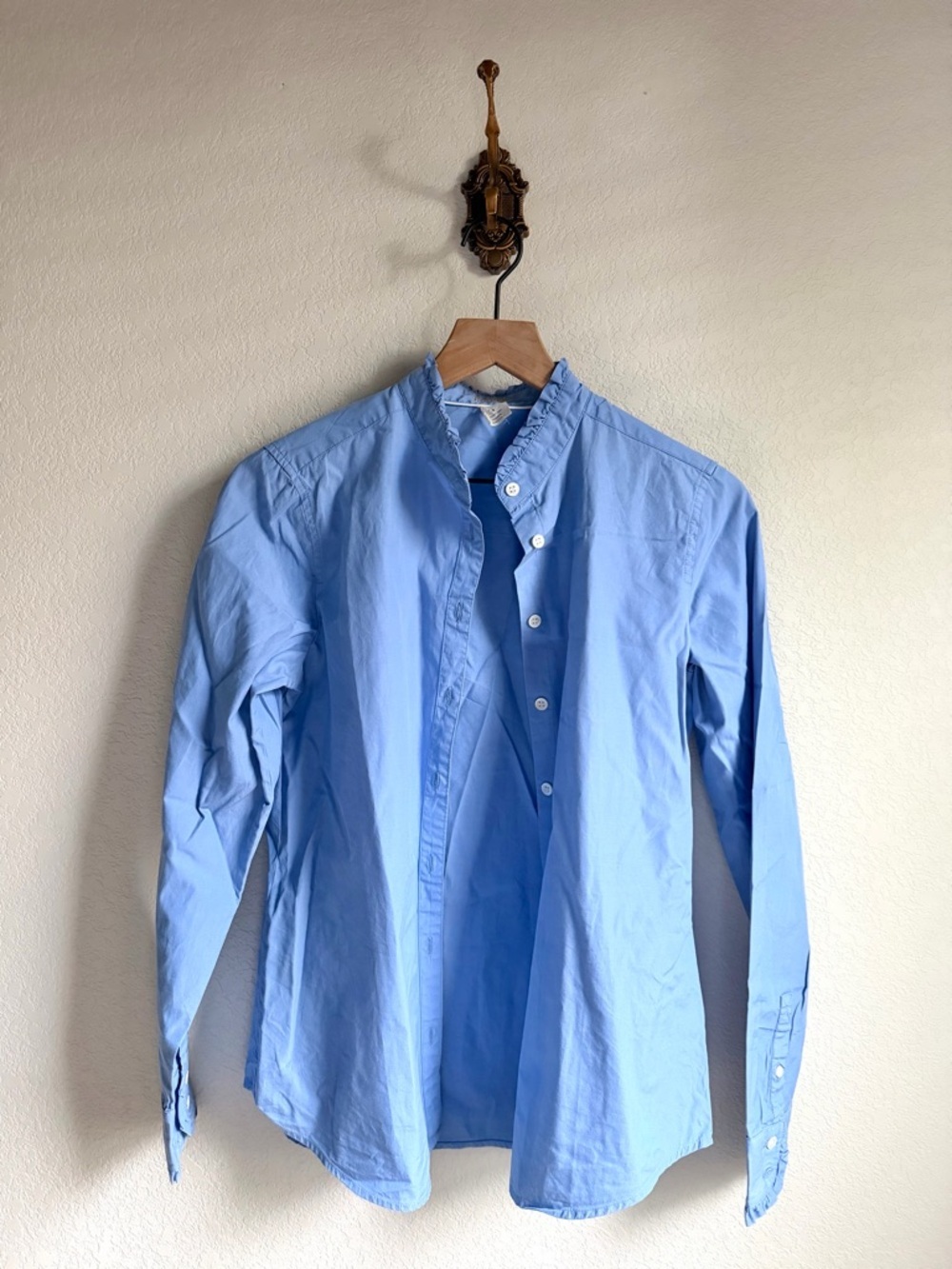 J. Crew Light Blue Women's Button-Up Ruffle Shirt